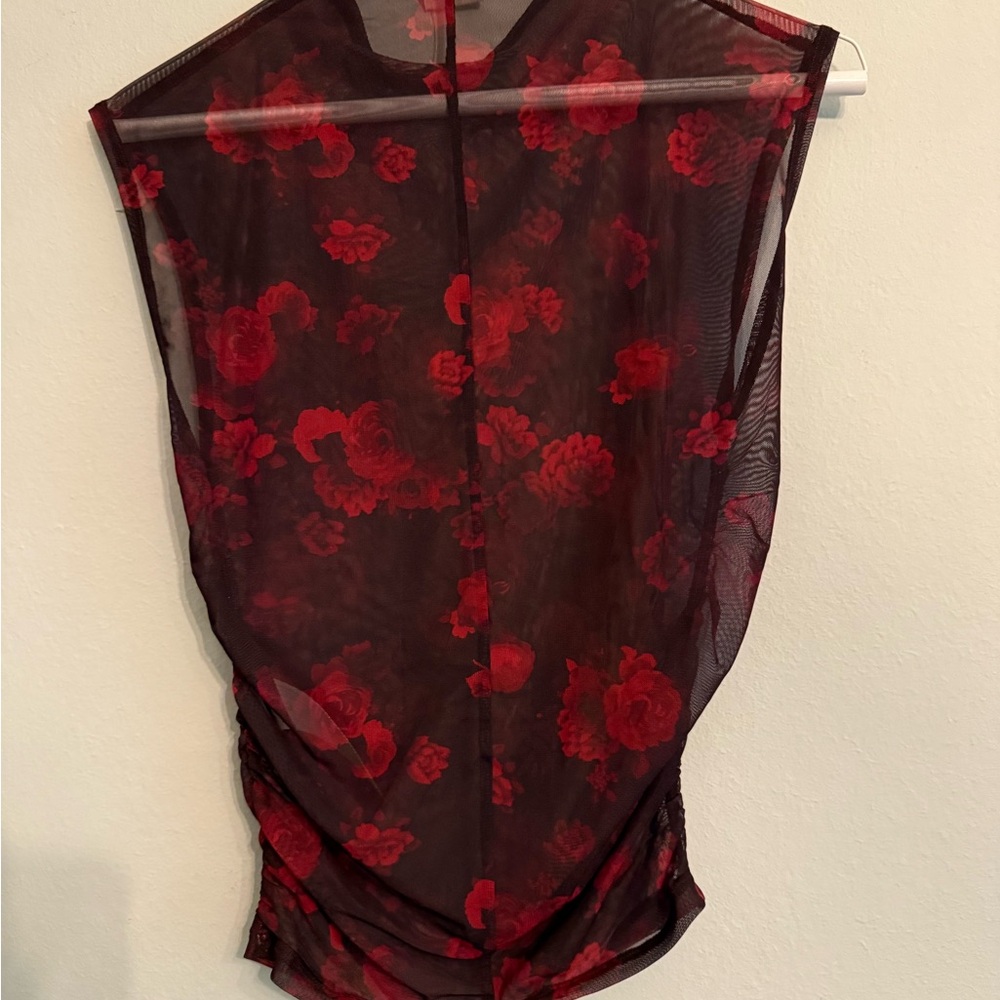 Abercrombie & Fitch Sheer Black and Red Floral Blouse